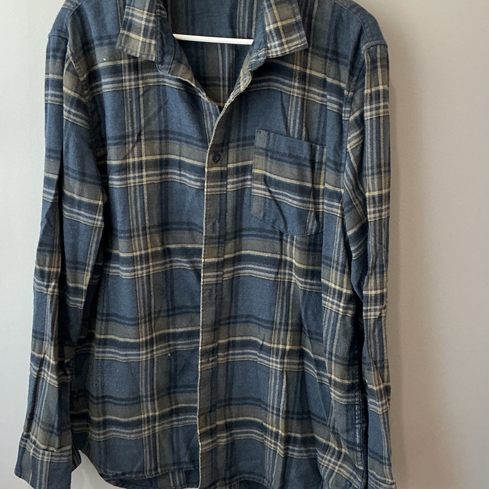 Vans Blue and Tan Plaid Casual Button Down flannel Shirt